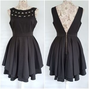 LBD cutout dress open back layered circle skirt M juniors NWT